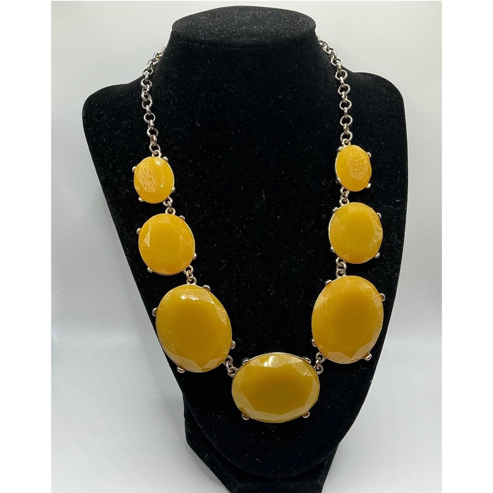 Yellow Faceted‎ Statement Bib Necklace 18" + 3" Ext • Gold Tone • Unsigned